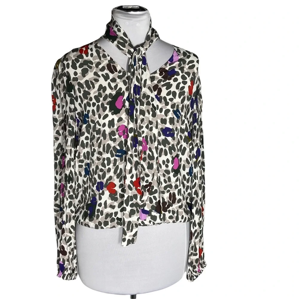 Ted Baker London Tie Neck V Neck Long Sleeve Blouse Size 3 (Ted Baker) 8 10 US